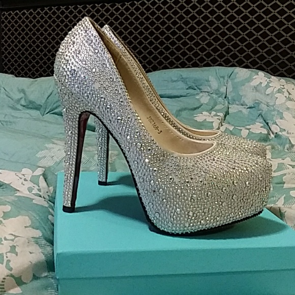 Shoes - White rhinestone heels